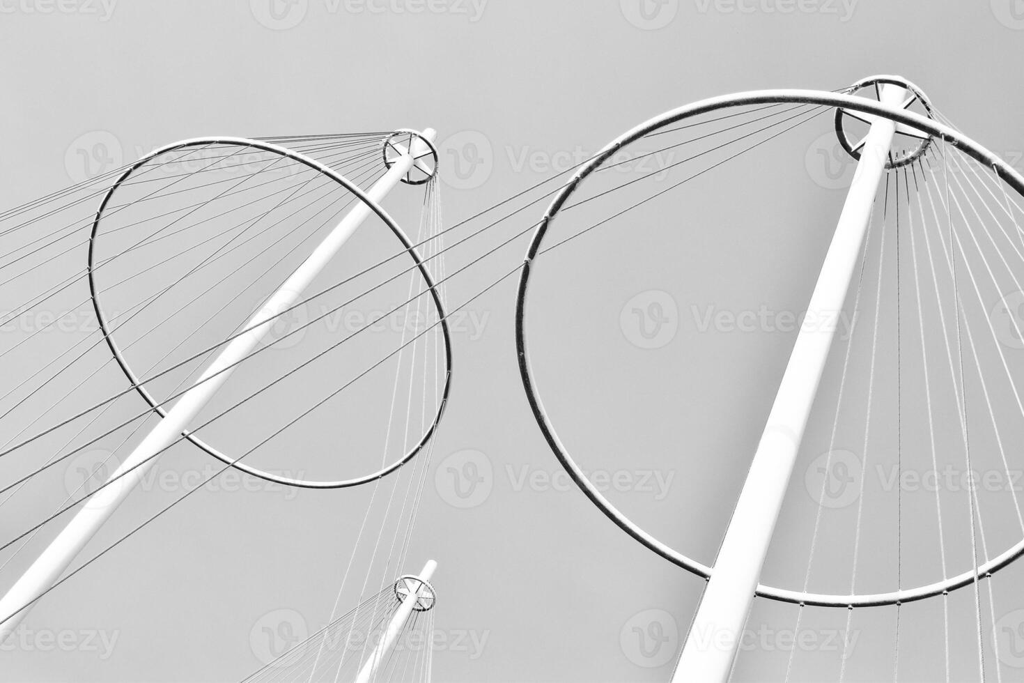 Bridge tower with round steel cable holder. photo
