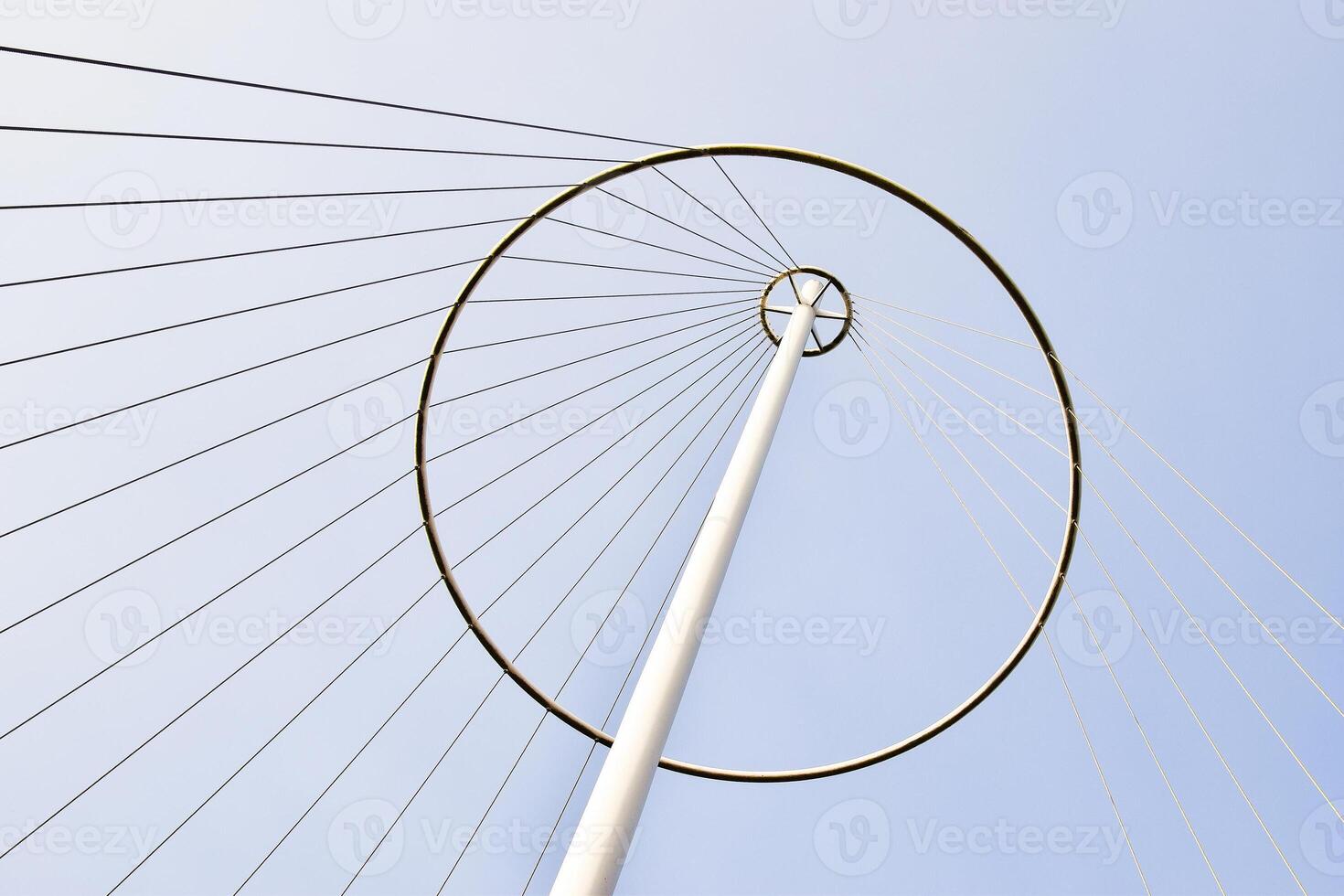Bridge tower with round steel cable holder. photo