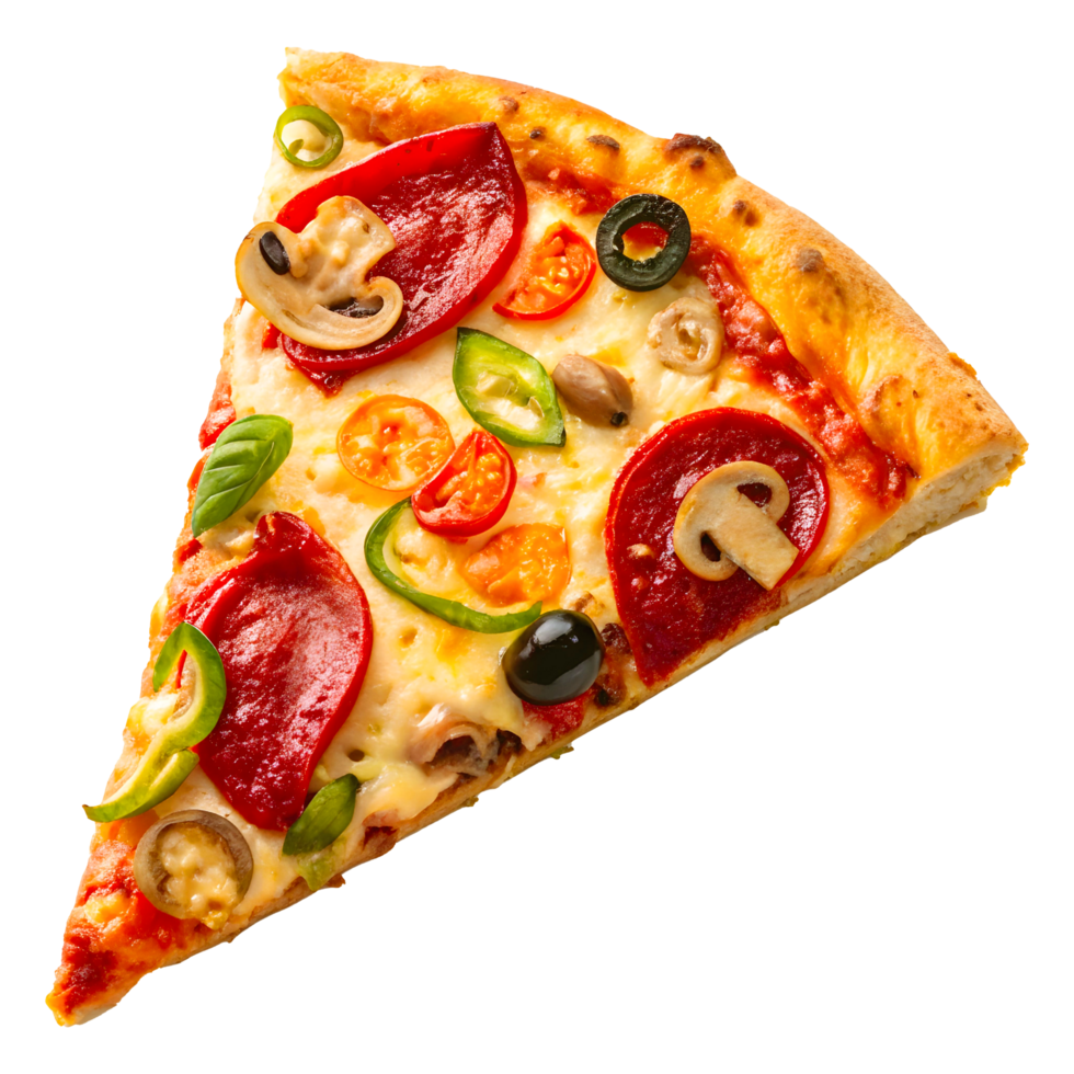 Pizza Slice with Colorful Toppings and Crispy Crust High Resolution Food Photography png