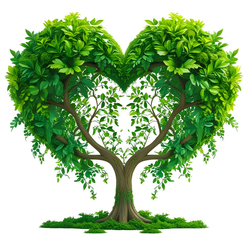 Heart Shaped Tree with Lush Green Foliage and Symmetrical Design Digital Art png