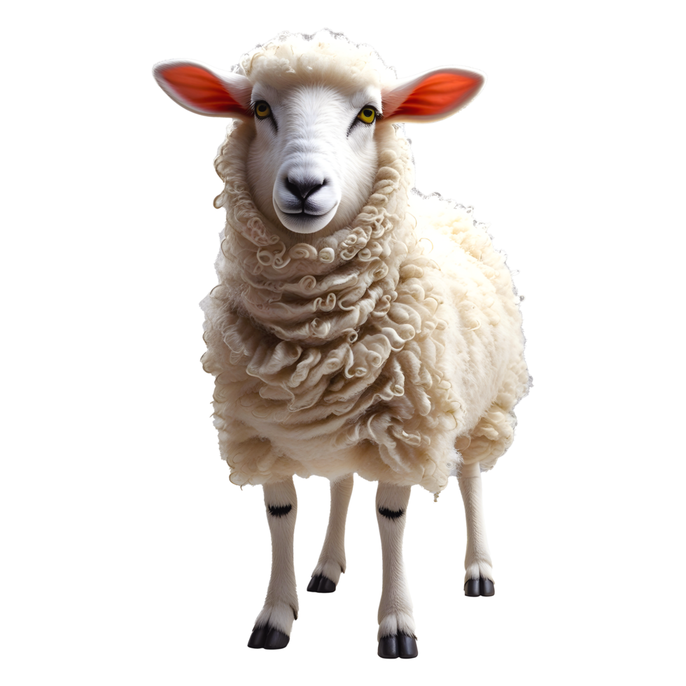 Photorealistic Sheep with Fluffy White Wool and Curly Fleece 4K Nature Photography png