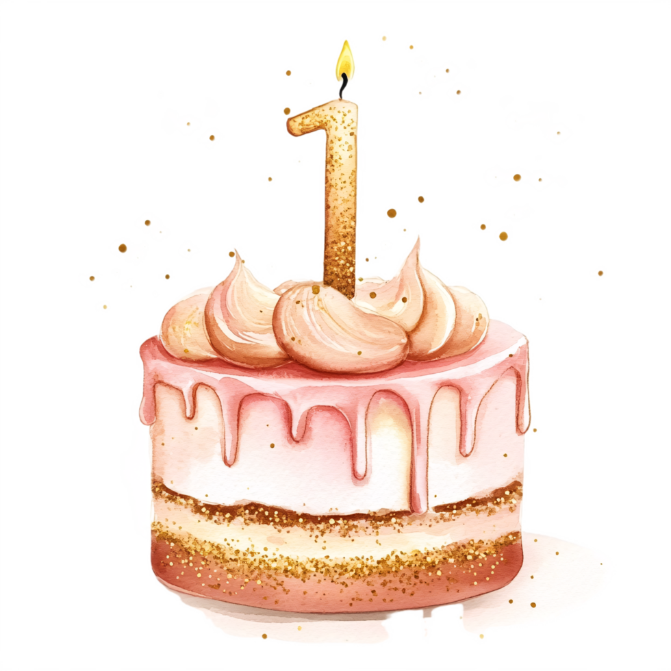 a watercolor rose gold first birthday cake with glitters png