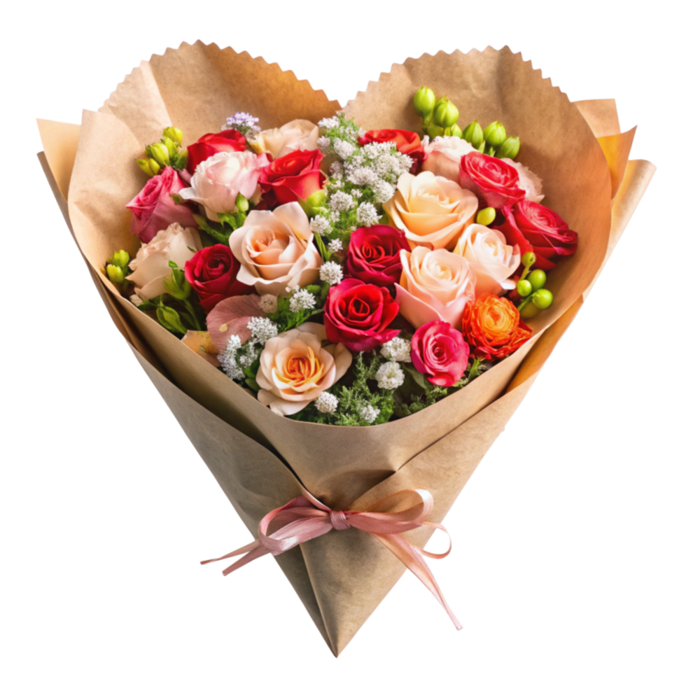 Heart Flower Bouquet with Red and White Roses png