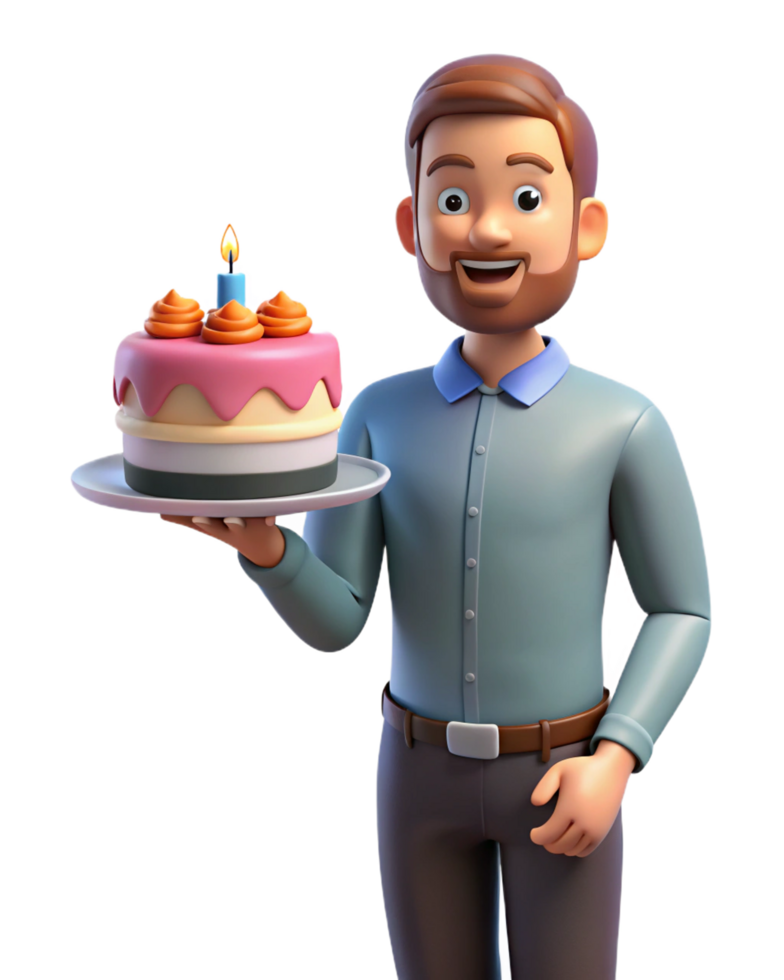 Dad Proudly Displaying Cake for His Son Birthday png