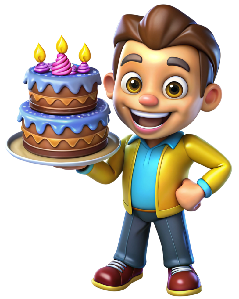 Dad Holding Cake with Happy Birthday Inscription for His Daughter png