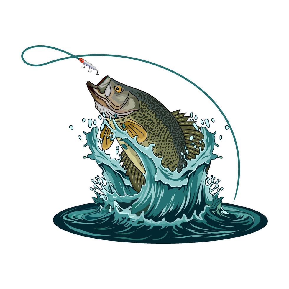crappie fish jumping in water splash fishing logo illustration vector