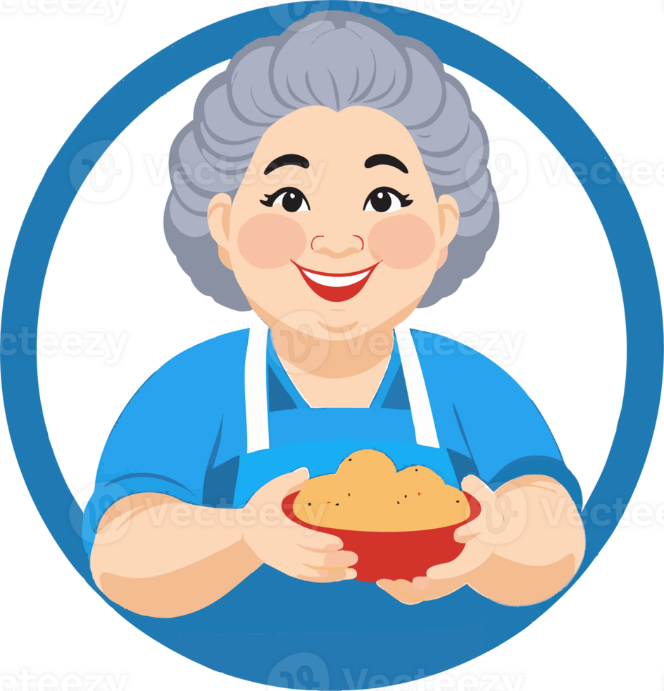 Cheerful Grandma with Food Icon png