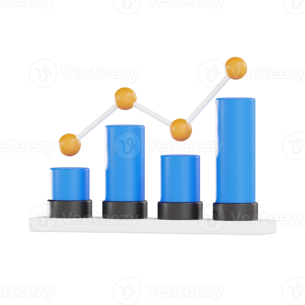 3D Growth Bar Chart with Data Trend Line - Business Analytics png