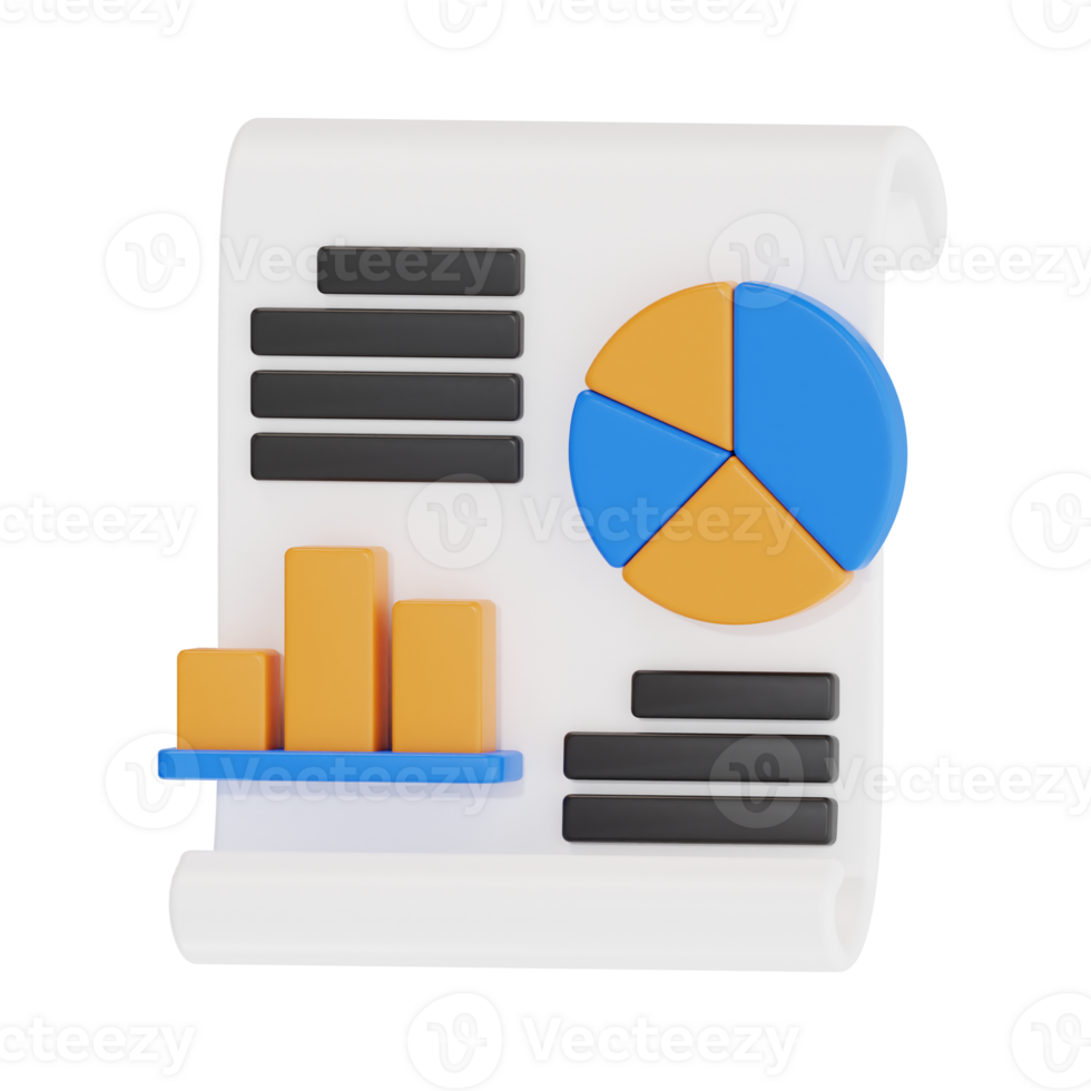 3D Data Report with Pie and Bar Charts - Business Analysis Visualization png