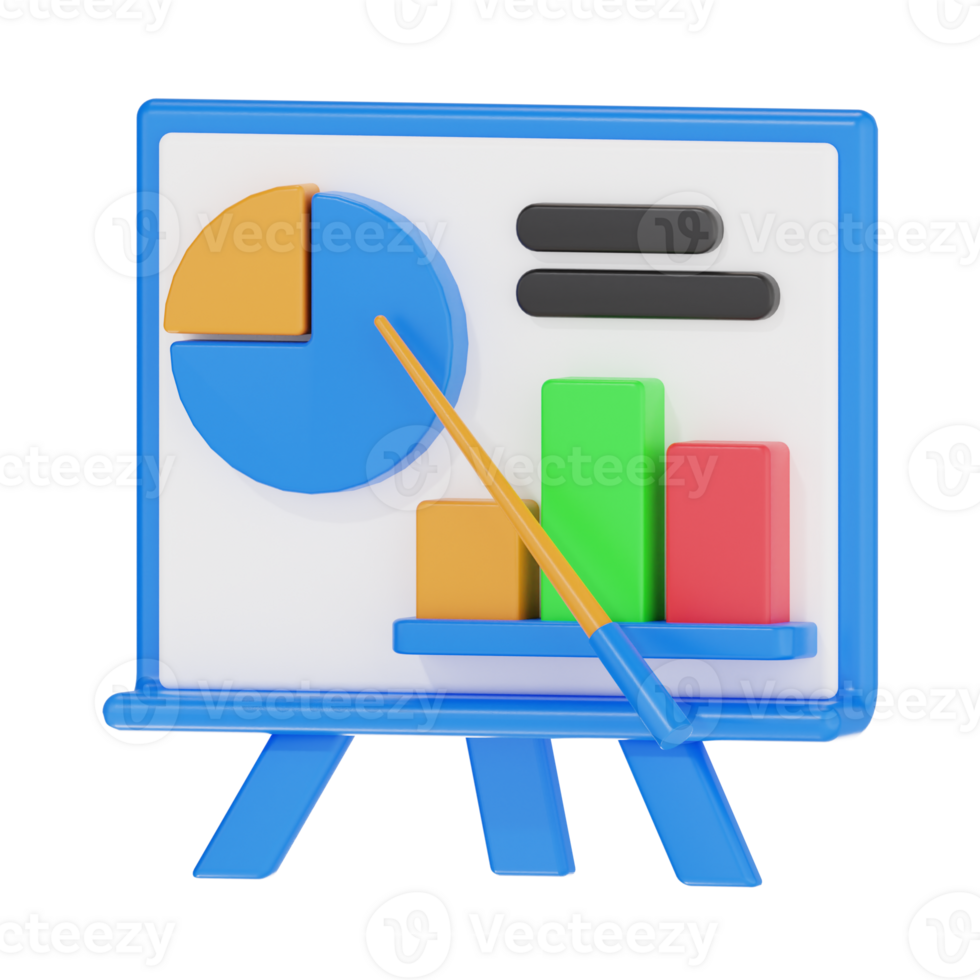 3D Business Presentation Board with Pie and Bar Charts - Data Visualization png