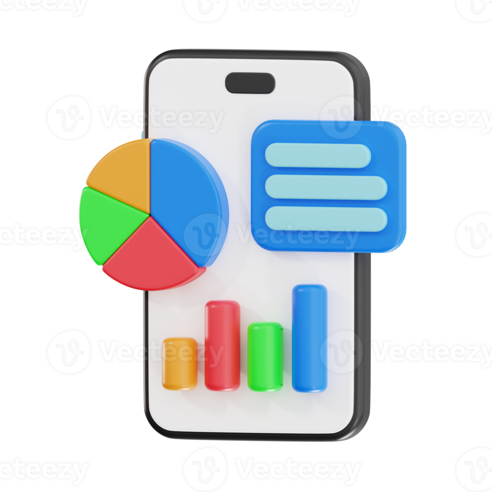 3D Mobile Analytics Dashboard with Pie and Bar Charts - Interactive Design png