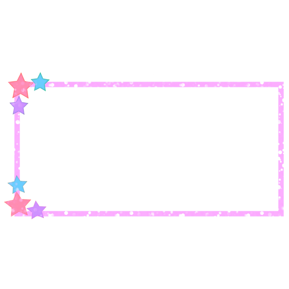 Pink rectangle border with glitter and colorful stars png