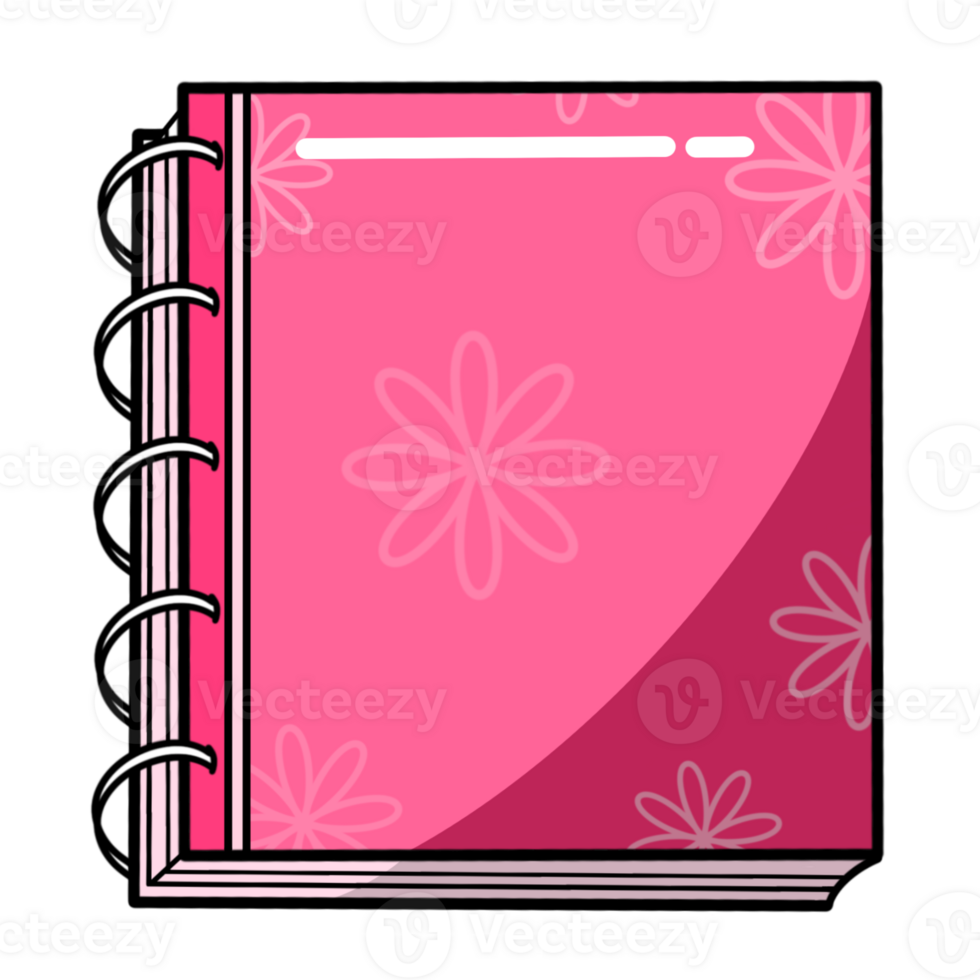 A pink spiral notebook with flowers on it png