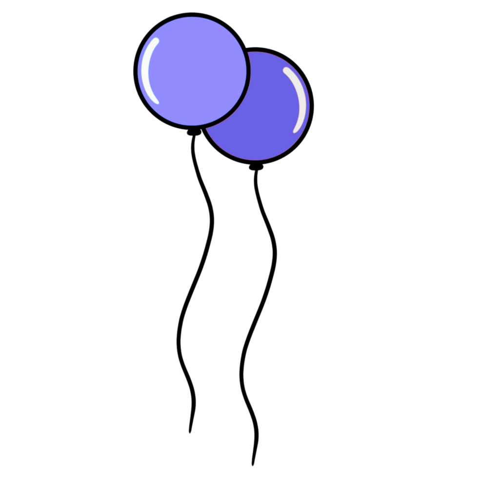 Two purple round balloons with a black outline png