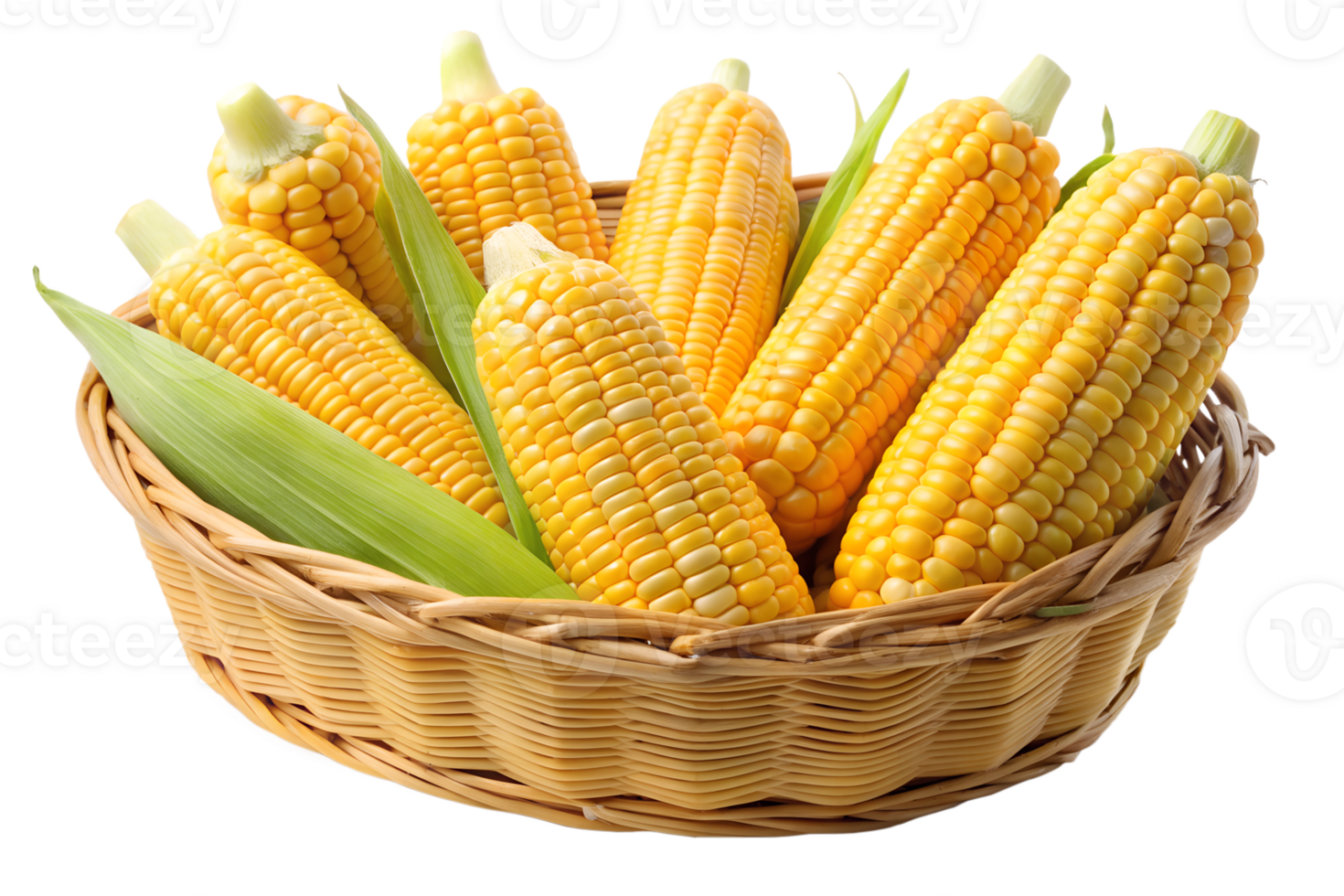 Lots of sweetcorn in a basket png