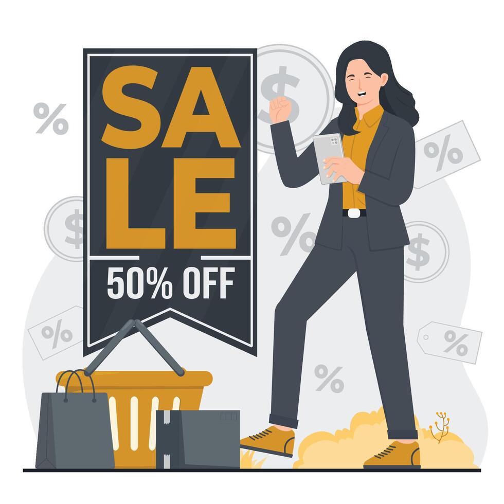 Flat design illustration concept of sale, discount, special offer, limited time only. vector