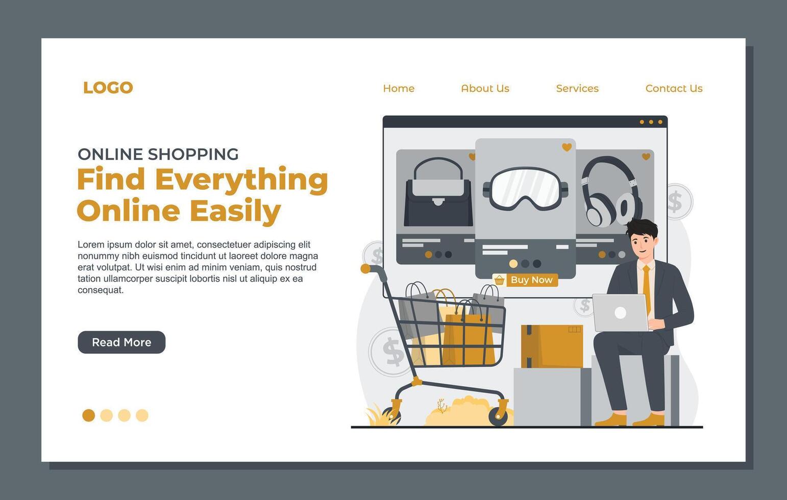 Flat design concept of online shopping Flat design website concept of online shopping and e-commerce. vector