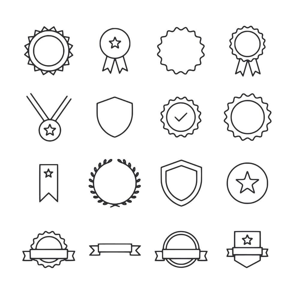 A collection of white symbols including stars, shields, and check marks vector