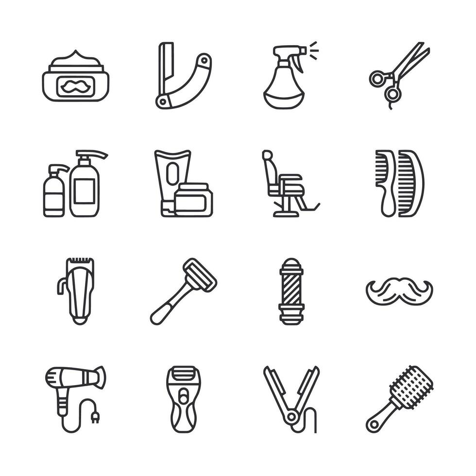 A set of stylized icons for a barbershop vector