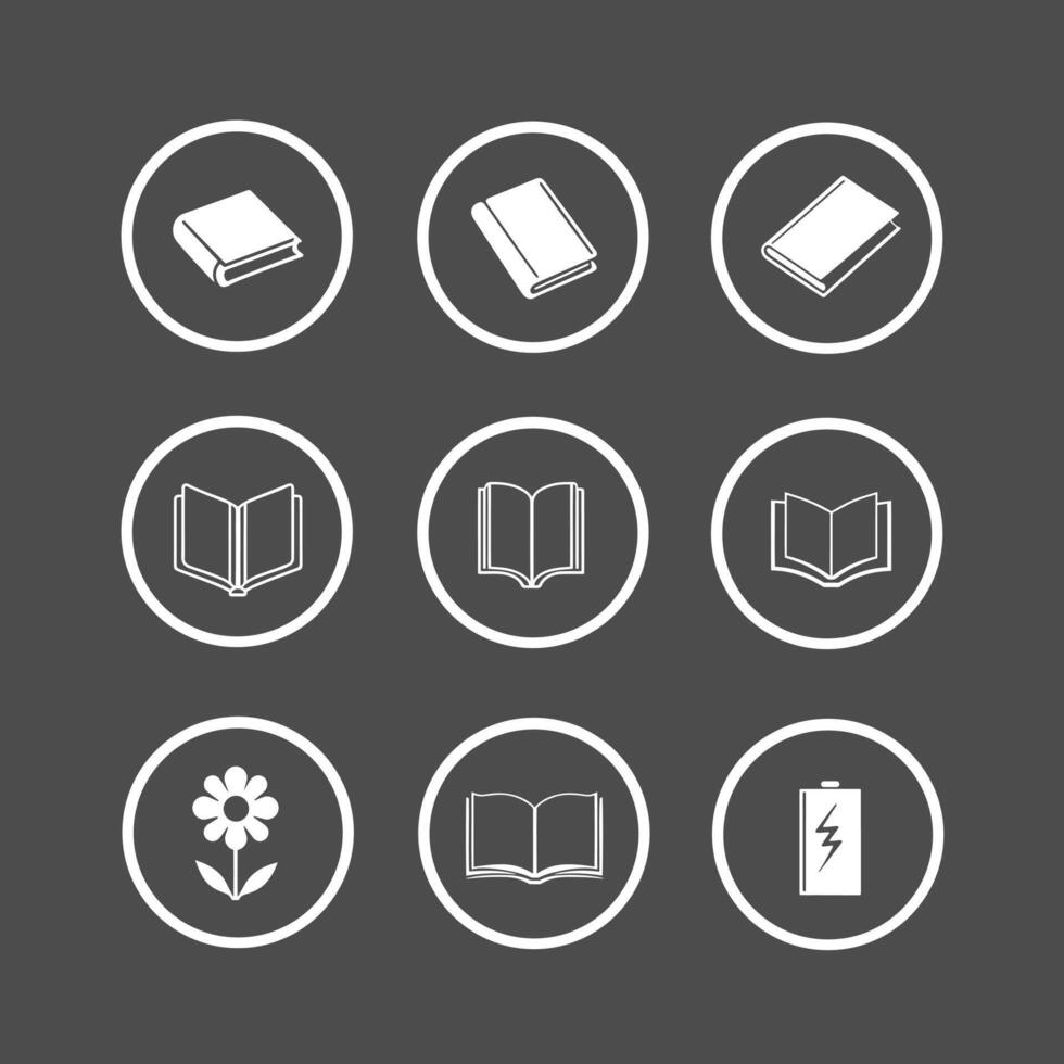 Book icon set for knowledge, battery, flower vector