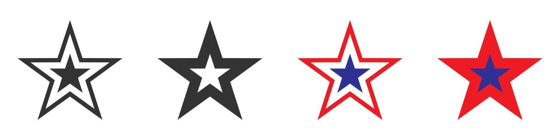 Bold star icons in black and colorful designs illustration. vector