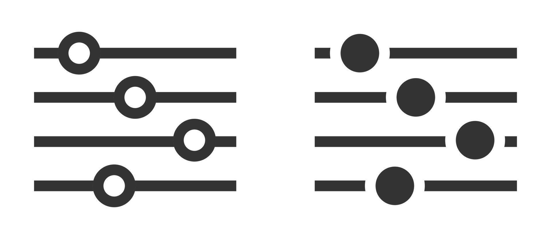 Equalizer and sound control sliders in different designs, showcasing audio settings and balance concepts. illustration. vector