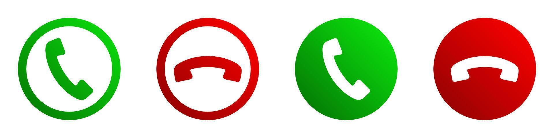 Phone call and hang-up icons in red and green circular designs. vector