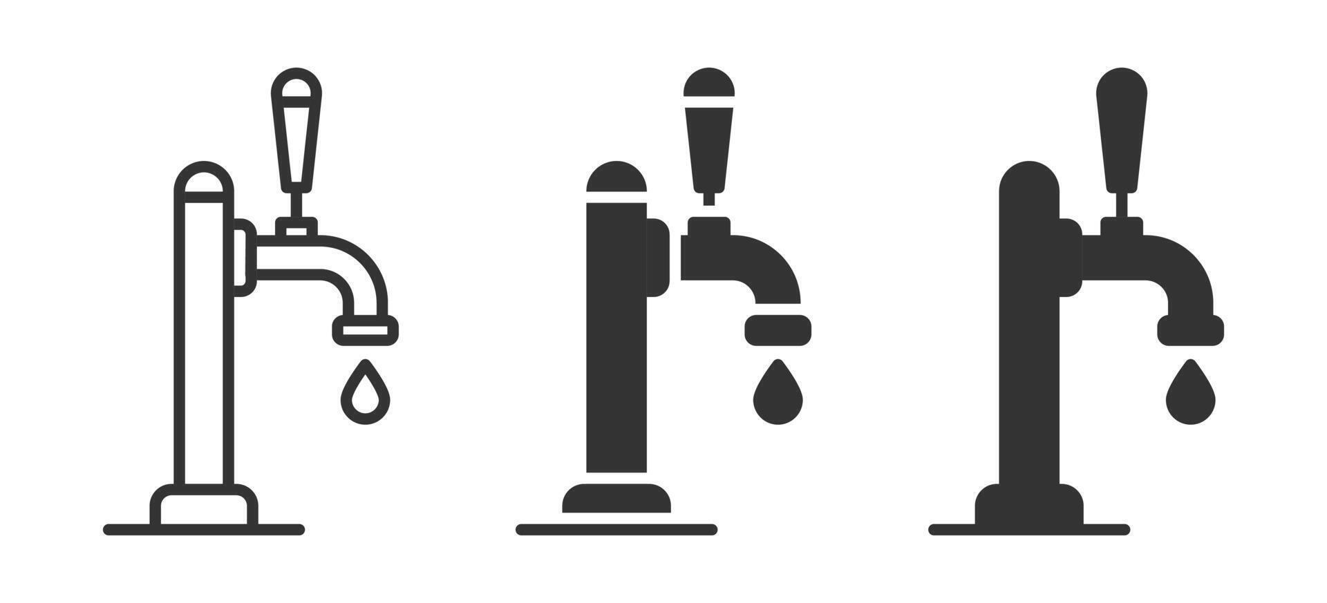 Set of beer tap icons with dripping design in various styles, . vector