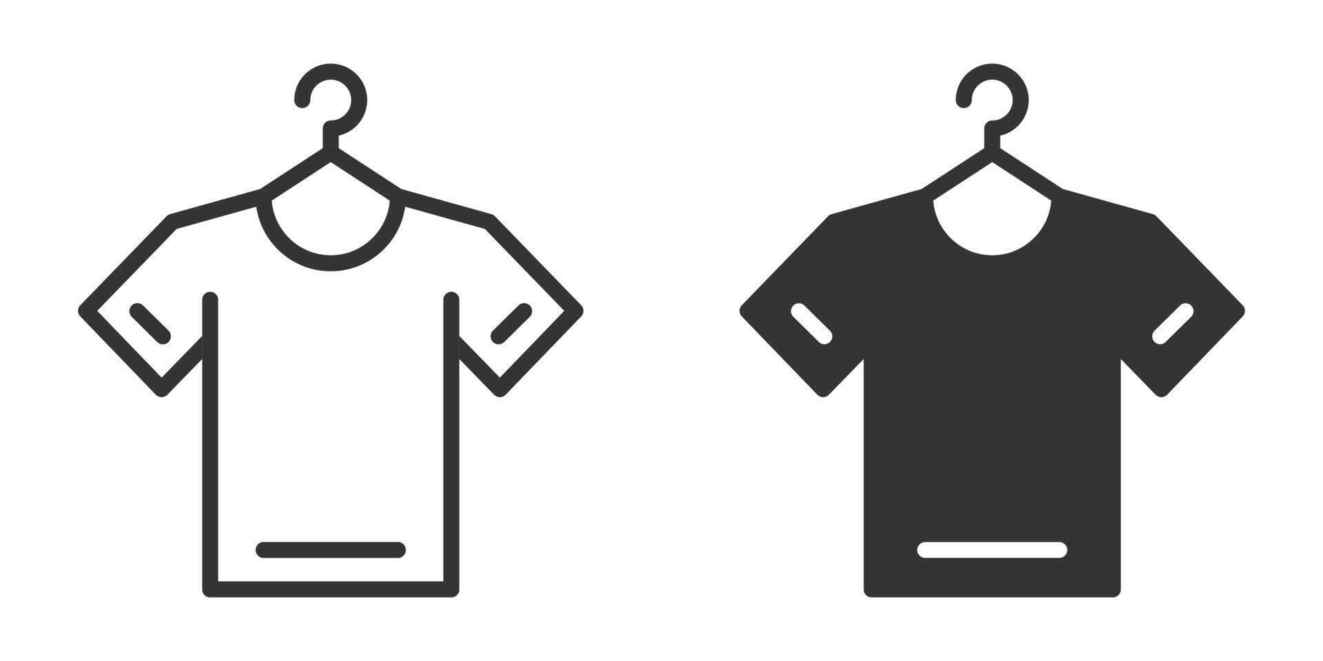 Hanging tshirt icons in outline and solid styles, suitable for fashion, clothing, or retail concepts. vector