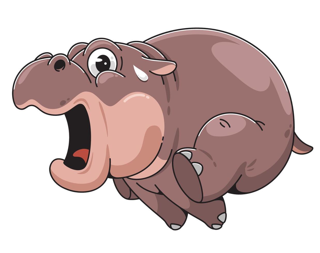 Cute Cartoon Hippo scared running Illustration vector