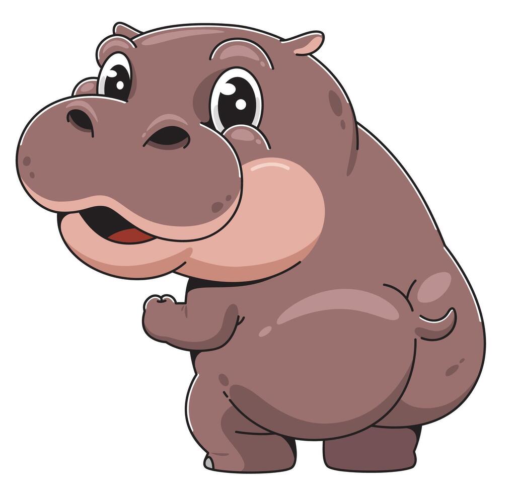Cute Cartoon Hippo Showing Off Butt vector
