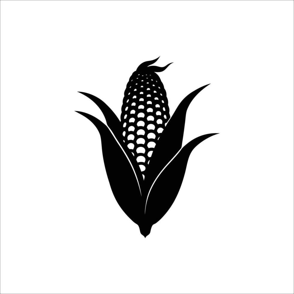 Simple Black and White Silhouette of an Ear of Corn vector