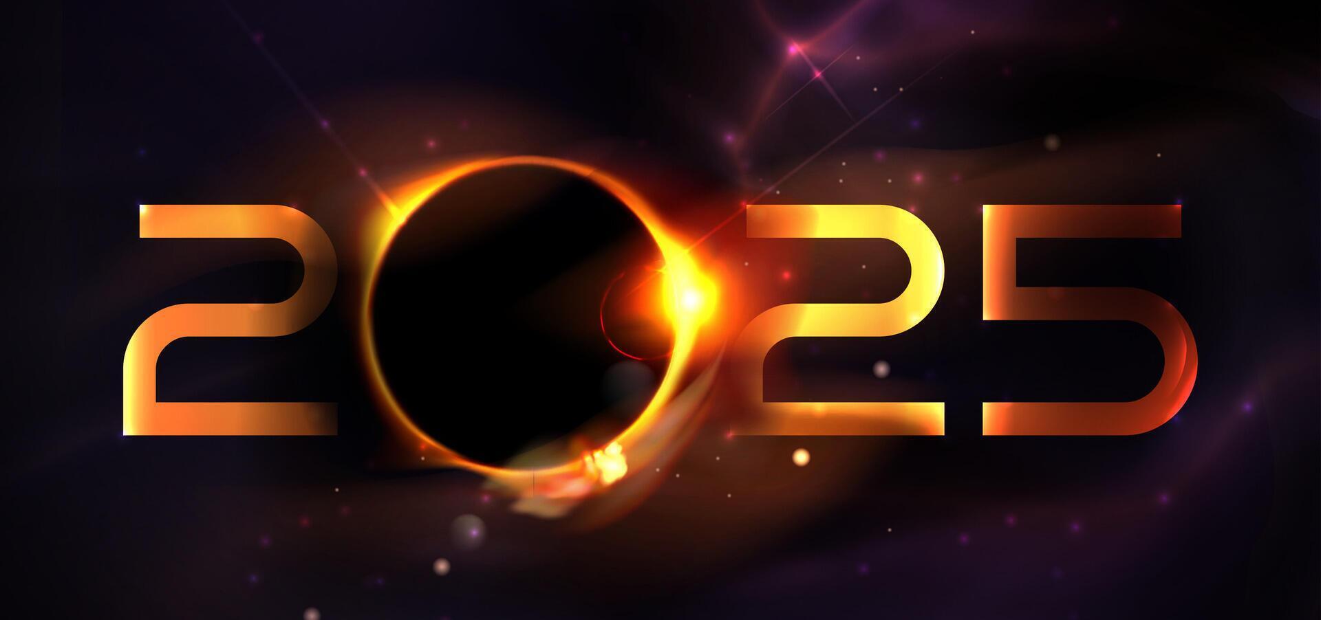 Total solar eclipse 2025.Concept composition of the on the theme of astronomy, with a eclipse of the sun. Modern realistic illustration on space vector