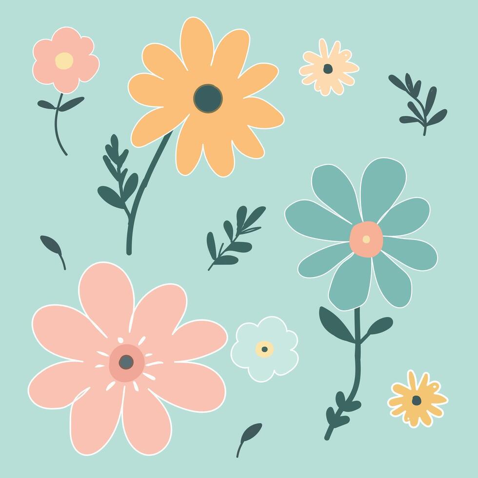 flowers on blue background vector