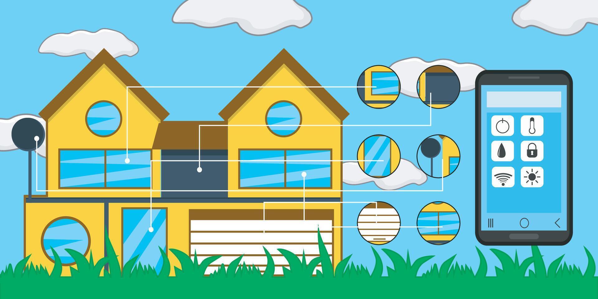 illustration with smart home app elements. Clean design, suitable for technology content, IoT or promotion of smart living solutions. vector