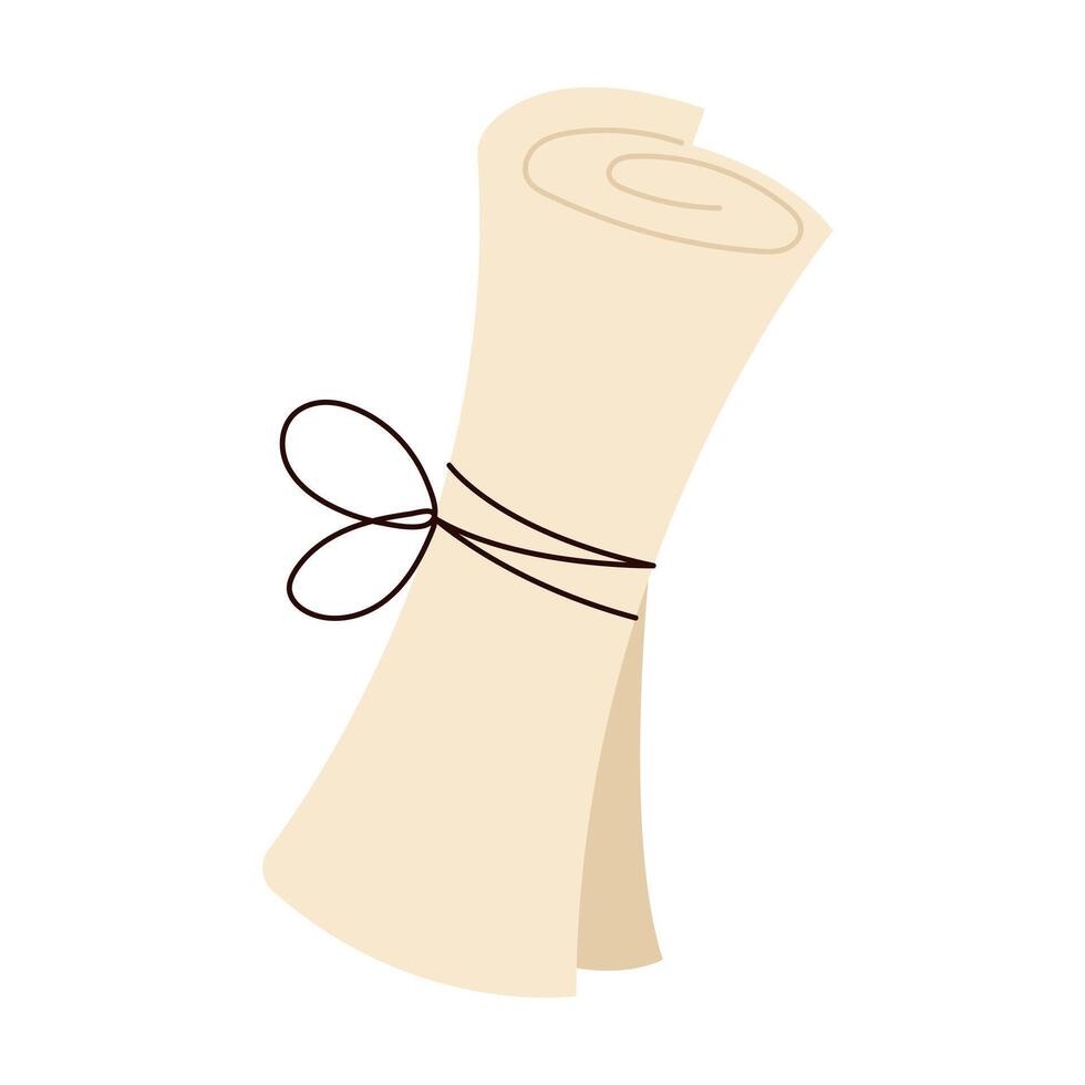 Scroll of ancient parchment tied with ribbon. Vintage sheet of paper. illustration. vector
