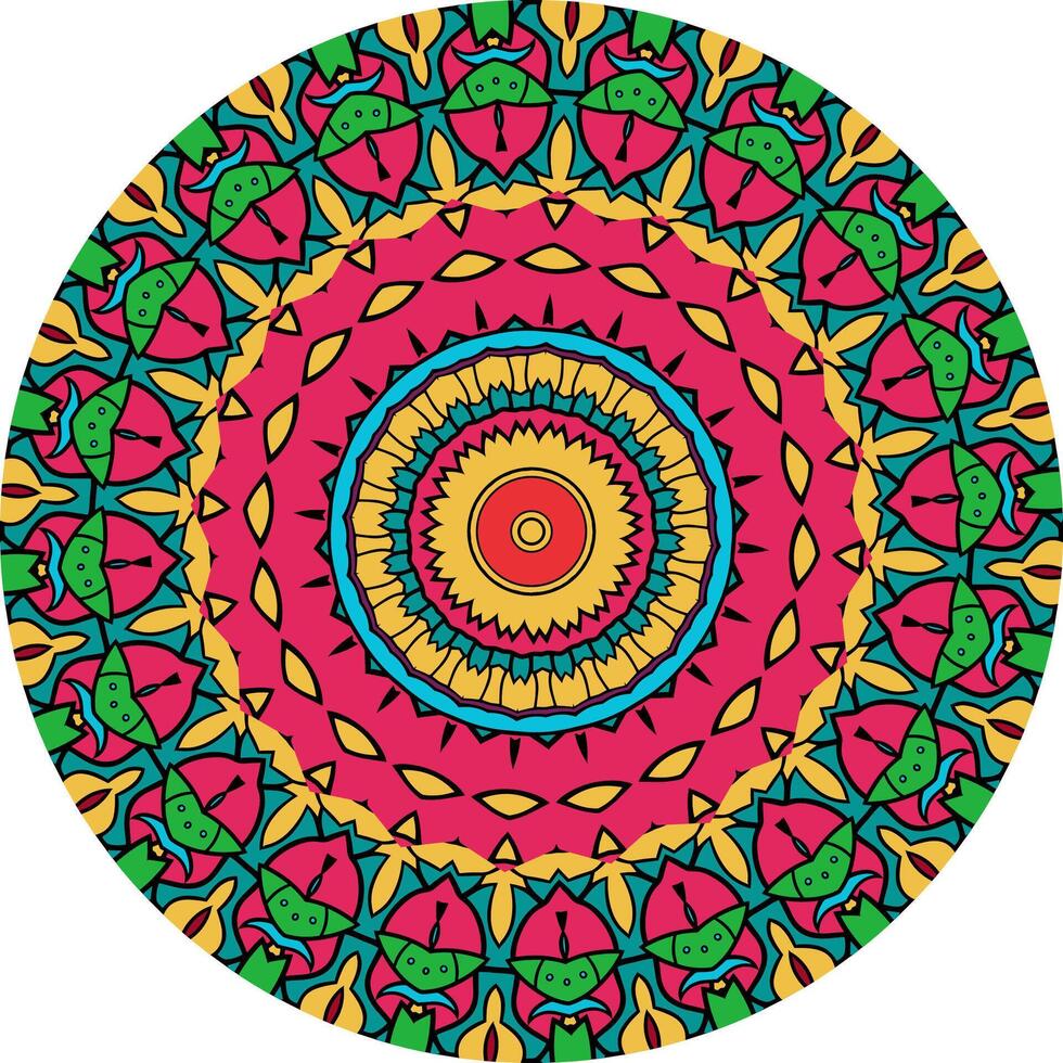 Bohemian Mandala with Radiating Floral Themes and Geometric Precision vector