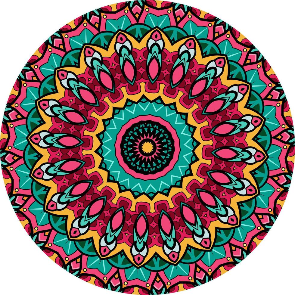 Detailed Mandala with Radiating Warm and Cool-Toned Patterns vector