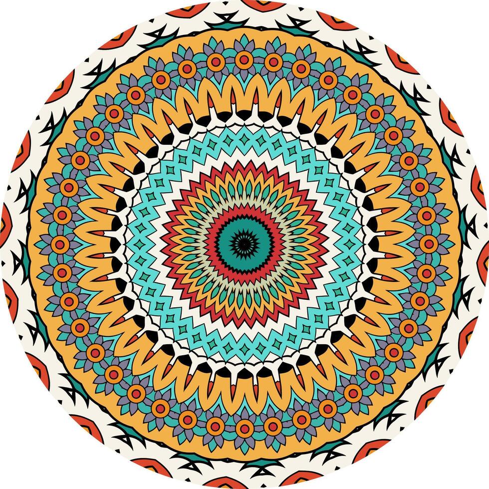 Boho-Style Mandala with Layered Designs in Vibrant Shades vector