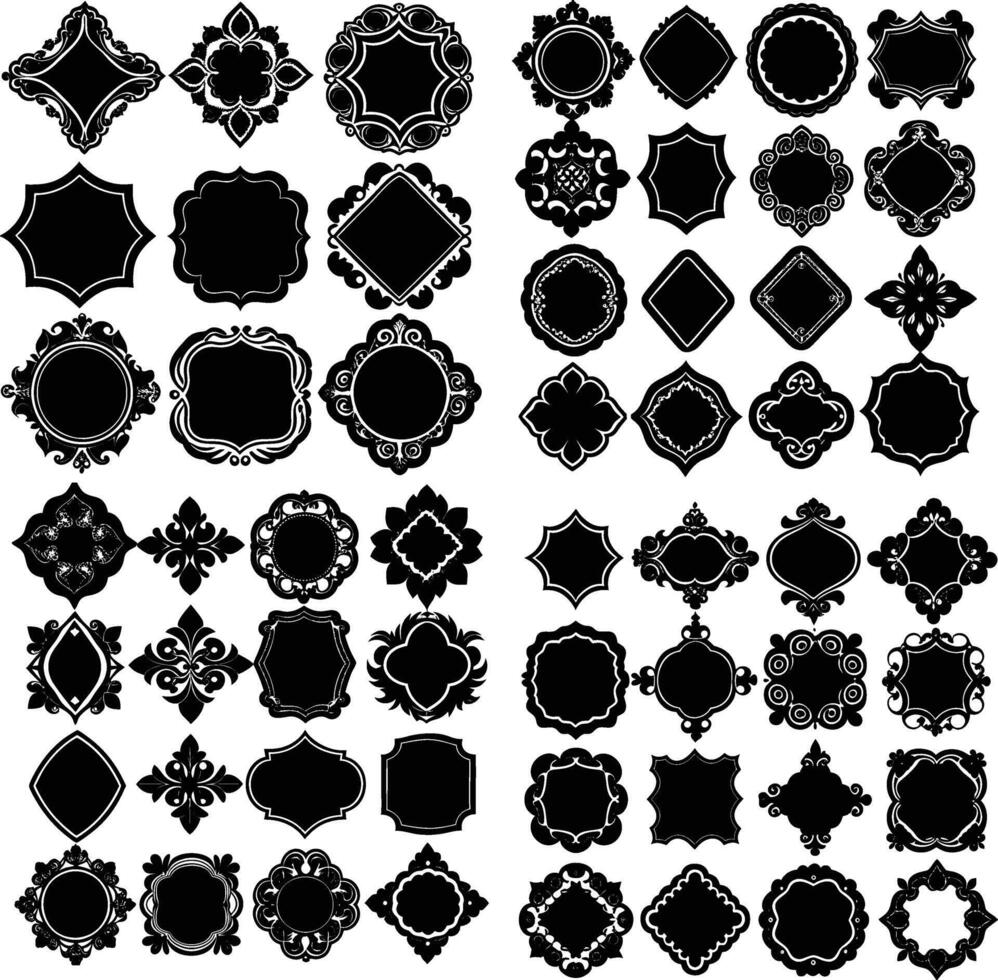 shapes baroque frame silhouettes frames with white background. vector