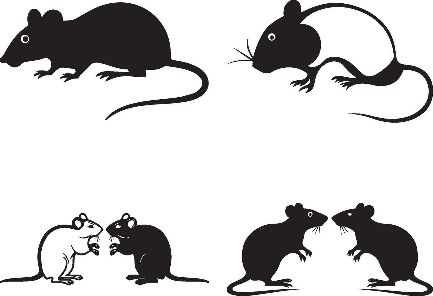 Rats Silhouette With White Background Icon Set vector