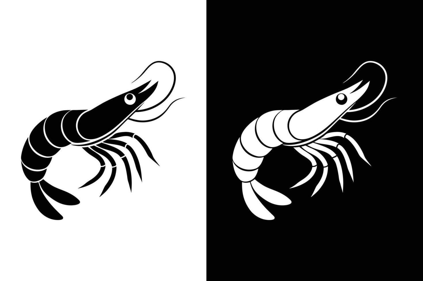Elegant Shrimp Silhouette. Seafood Icon Isolated on White vector