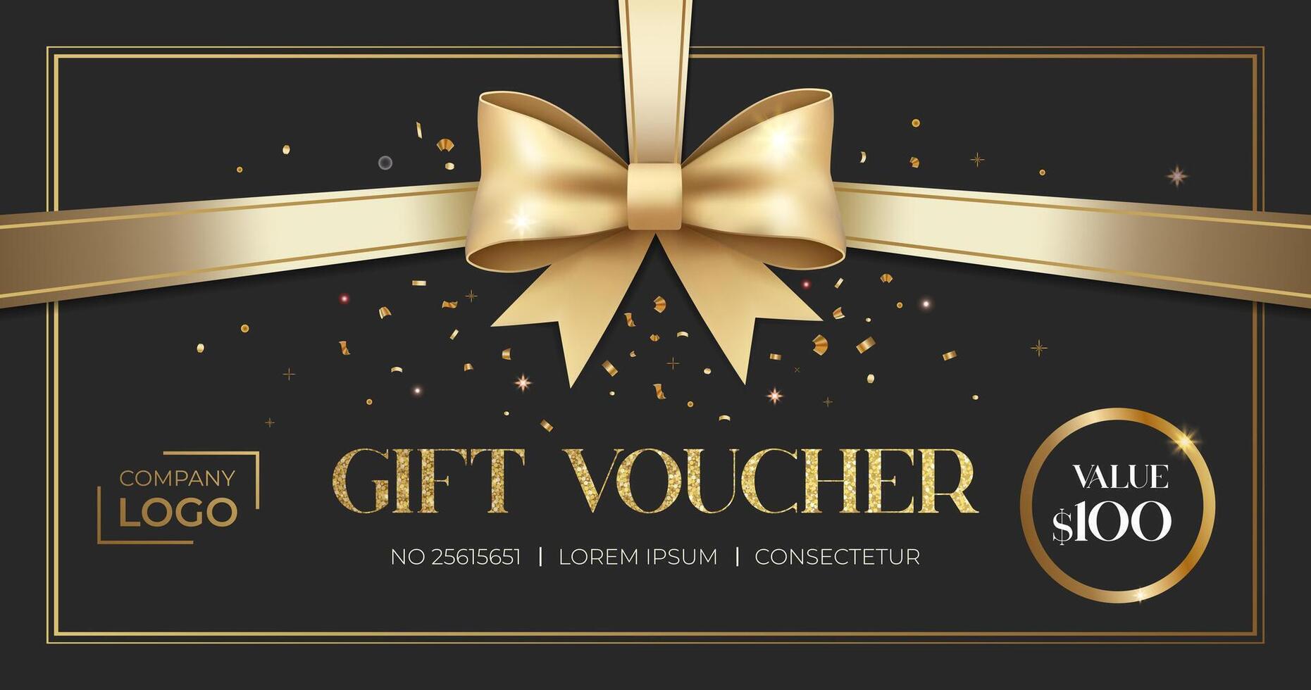 Luxury voucher. Stylish gift voucher with golden bow. Elegant template for gift card, coupon. Promo or flyer offer vector