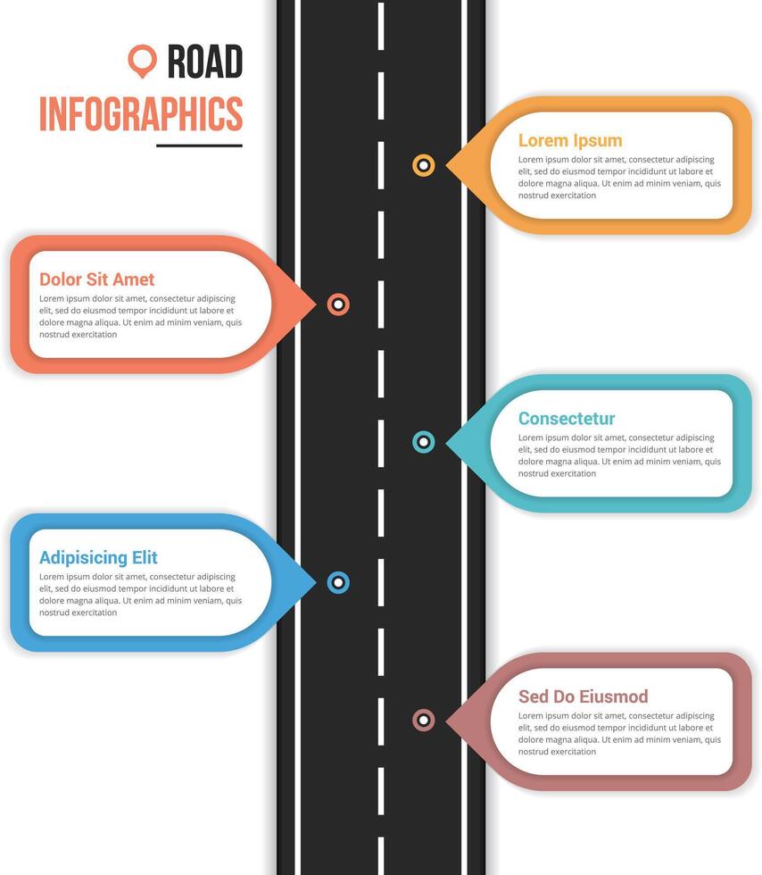Road infographics with five pointers with place for your text vector