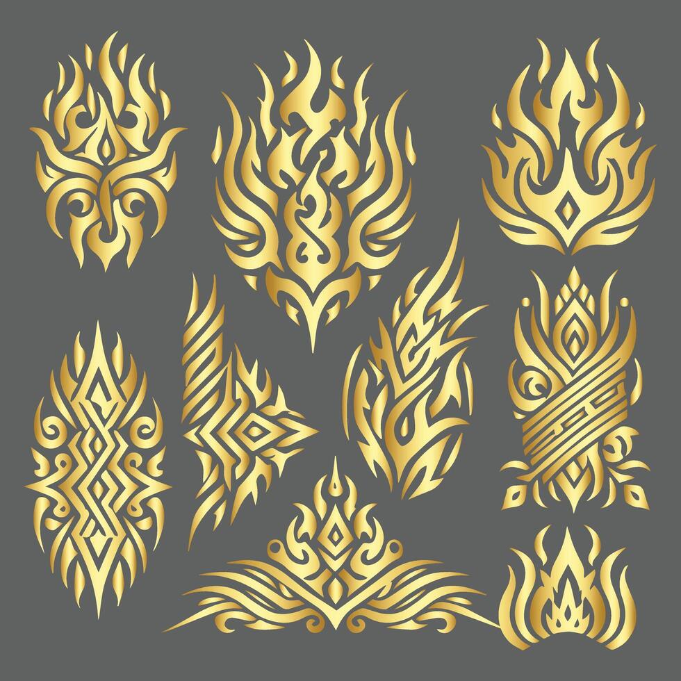 Golden tribal elements set of tribal elements vector