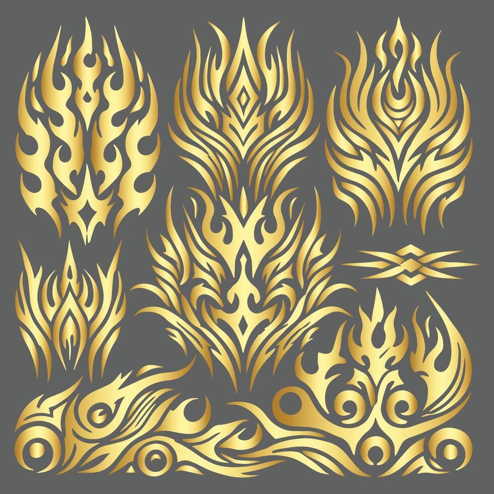 Golden tribal elements set of tribal elements vector