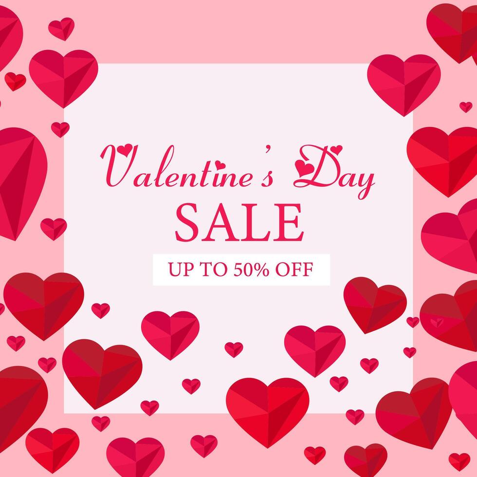 Valentine's Day sale poster with red hearts. illustration. vector