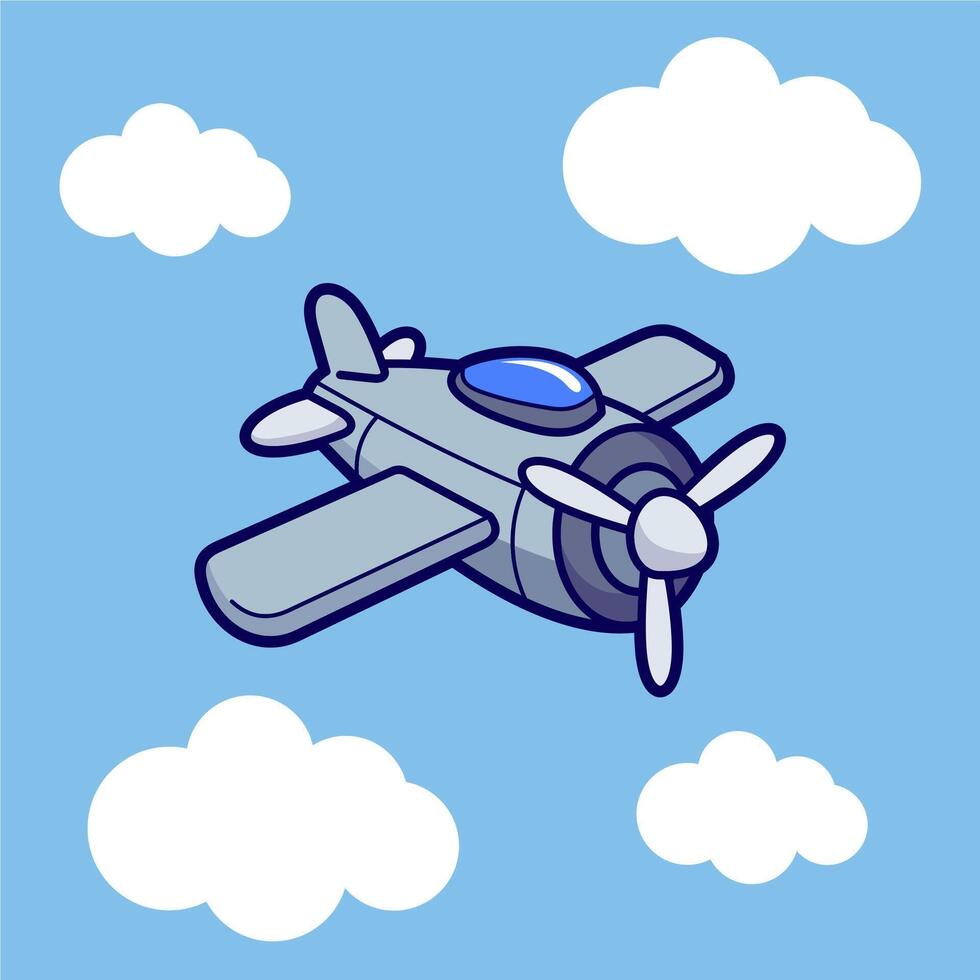 cute cartoon airplane flying in the clouds vector