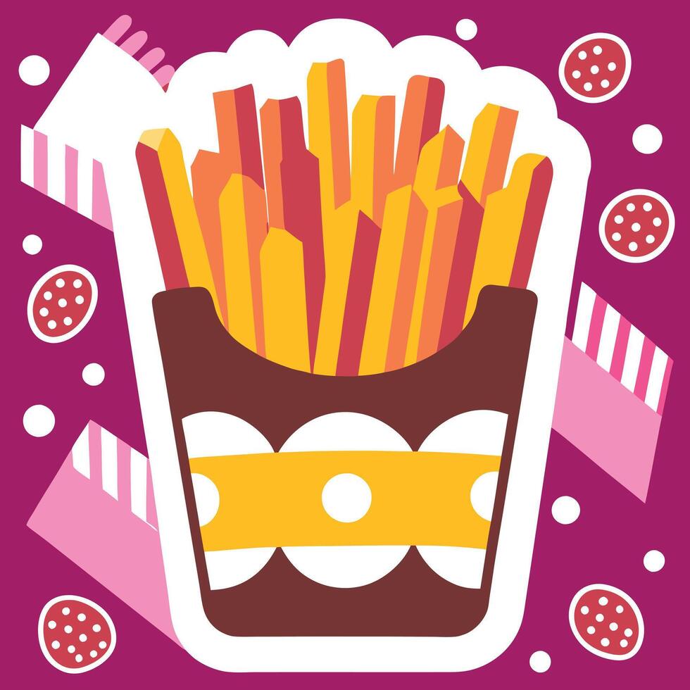 French fries in a cup on a purple background vector