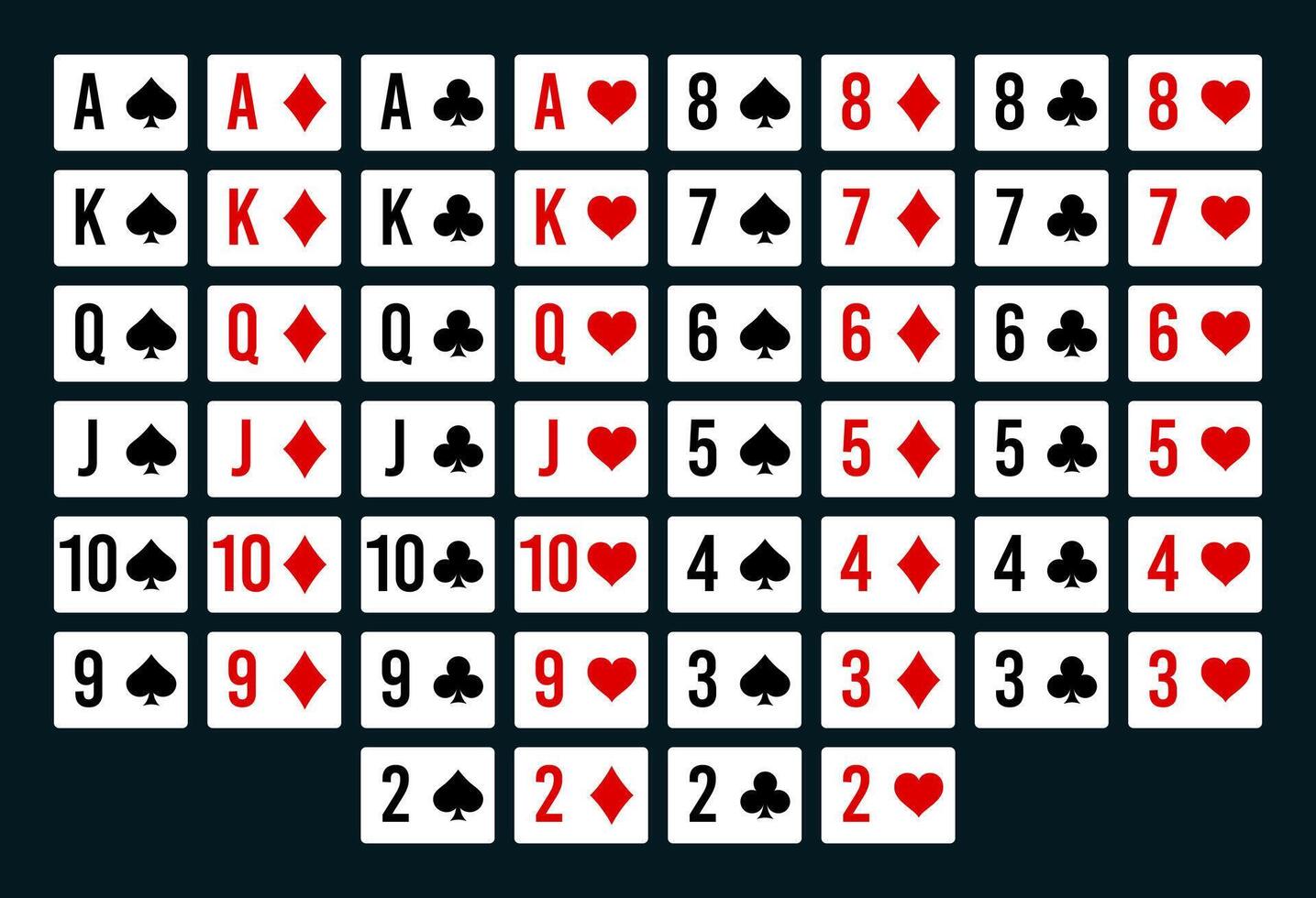 Poker deck of cards for online game with isolated cards. Set of Poker and casino playing cards, full deck. vector